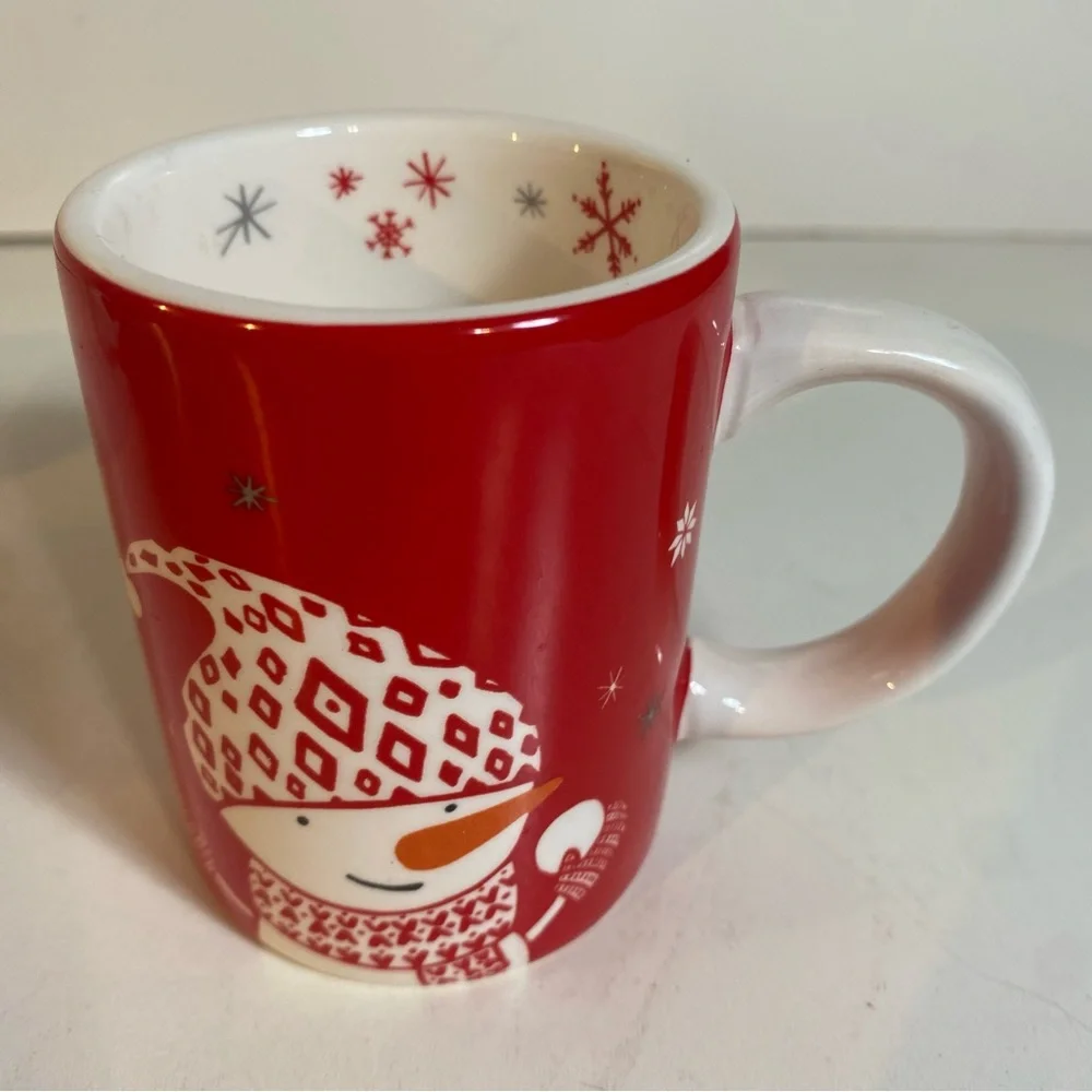 Set Of 2 Small Sur La Table Snowman & Reindeer Mugs 3.25” Height